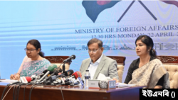 এক সংবাদ সম্মেলনে পররাষ্ট্রমন্ত্রী হাছান মাহমুদ। ২২ এপ্রিল, ২০২৪।