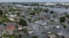 An aerial view shows a flooded area after the breach of the Kakhovka Dam, amid Russia's attacks on Ukraine, in Kherson, Ukraine, June 10, 2023. 