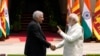 Indian Prime Minister Narendra Modi welcomes Sri Lankan President Ranil Wickremesinghe before their meeting in New Delhi, July 21, 2023.