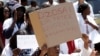 A group of Zimbabwean doctors protest at Parirenyatwa hospital in Harare, Sept. 15, 2019. The Zimbabwe Hospital Doctors Association said the group's president Peter Magombeyi was abducted on Saturday, days after receiving threats on his phone.