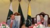 U.S. Representative Ilhan Omar, along with the President of Azaz Kashmir Sultan Mehmood Chaudhry, speaks to the media during her visit to Muzaffarabad, Pakistan-administrated Kashmir, Pakistan, April 21, 2022. 