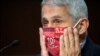 El doctor Anthony Fauci, director del Instituto de Alergias y Enfermedades Infecciosas de EE.UU., usa una mascarilla con el logo de los Nacionales durante una audiencia del Senado en Washington, el 20 de junio de 2020.