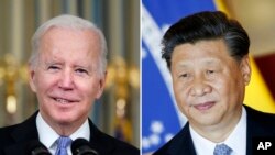资料照：美国总统拜登（左）与中国领导人习近平