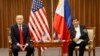 U.S. President Donald Trump, left, and Philippine President Rodrigo Duterte hold a bilateral meeting on the sidelines of the 31st ASEAN Summit at the Philippine International Convention Center in Manila, Philippines. Nov. 13, 2017.