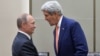 Russian President Vladimir Putin (L) greets U.S. Secretary of State John Kerry ahead of a meeting with U.S. President Barack Obama (not seen) on the sidelines of the G-20 Summit in Hangzhou, China, Sept. 5, 2016.