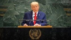 美国总统唐纳德·特朗普在纽约联合国总部举行的第80届联大上发表演讲。(2025年9月23日)