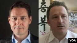 前加拿大外交官康明凯（左）和加拿大商人斯帕弗被中国当局逮捕