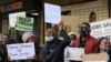 People working in the fitness industry protest in Cape Town, South Africa, Aug. 5, 2020. The industry's governing body, FitSA, estimates that more than 115,000 people have been affected by coronavirus lockdown regulations.