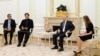 Russian President Vladimir Putin attends a meeting with Pakistan's Prime Minister Imran Khan in Moscow, Russia, Feb. 24, 2022. (Sputnik/Mikhail Klimentyev/Kremlin via Reuters)