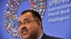 FILE - Mozambique's Finance Minister Manuel Chang speaks at a press conference of African ministers at the IMF/World Bank Annual Spring Meetings in Washington on April 21, 2012. 